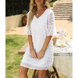 Blooming Jelly White Swiss Dot Chiffon Dress Plus Size 3X Summer